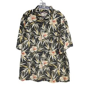 Bahama Bay Club Mens Short Sleeve Tropical Hibiscus Floral Shirt Black XL